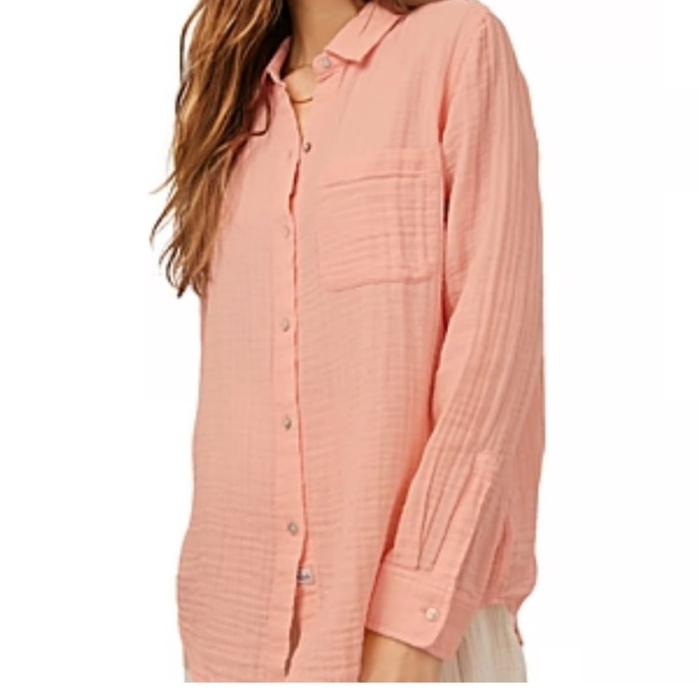 J. Jill Gauze Cotton Coastal Button Down Shirt Top Medium